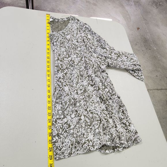 Lucky Brand Womens Plus Scoop Neck Tunic Blouse 3X Green Floral Long Sleeve Boho - Picture 9 of 10